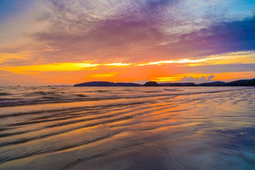 Ao Nang Krabi Thailand The beach has plenty of people in the evening.Golden light