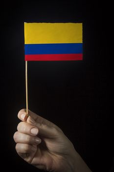 Hand with small flag of state of Colombia