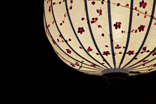 Close-up of white Chinese lantern over black background