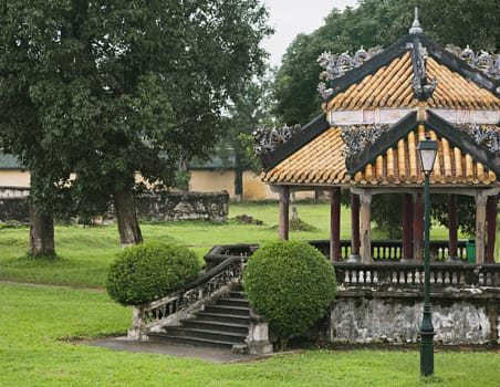 Red archway in Imperial Palace in Hue, Vietnam