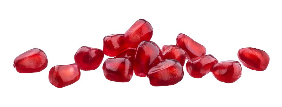 Pomegranate seeds isolated on white background with clipping path