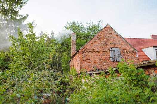 Old brick cottage in a small town.