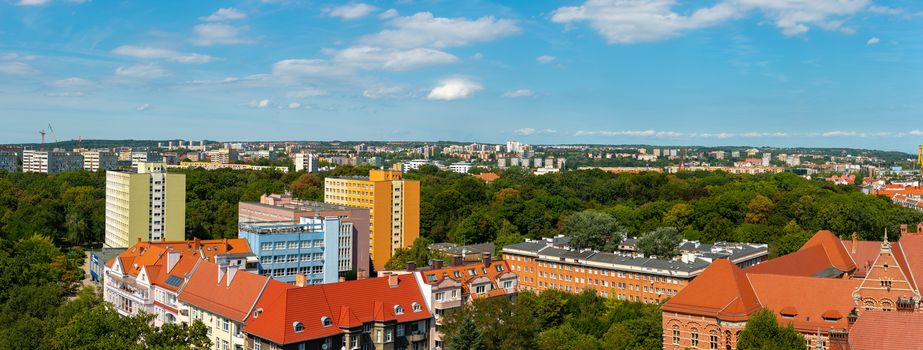 Left bank of the Oder river in Szczecin with the maritime museum and the terraces