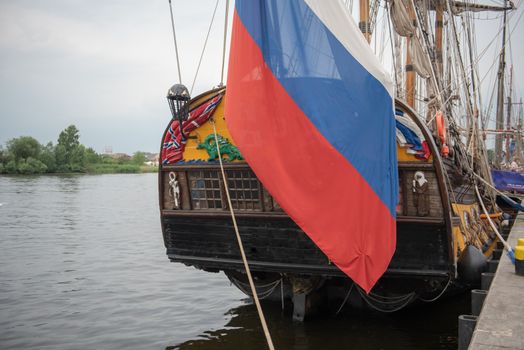 Moored sailing ships in Szczecin at The Chrobry Embankment area