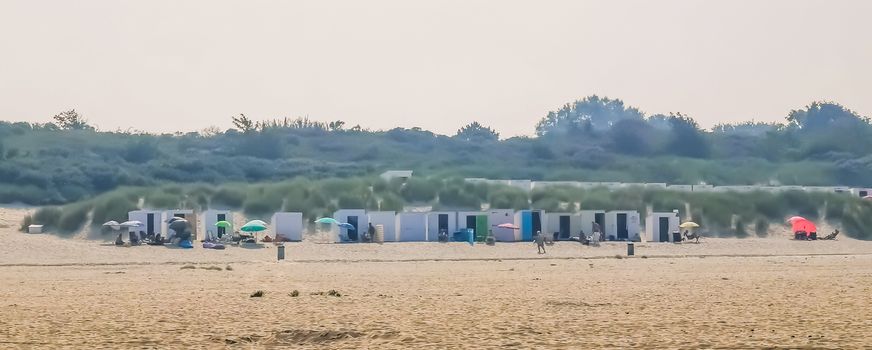 beach cottages at the coast of vrouwenpolder, Zeeland, The Netherlands