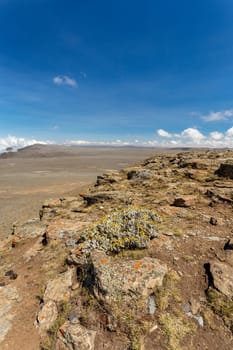 View from top of Ethiopian Bale Mountains National Park. Wilderness pure nature landscape, sunny day with blue sky. Ethiopia, Africa