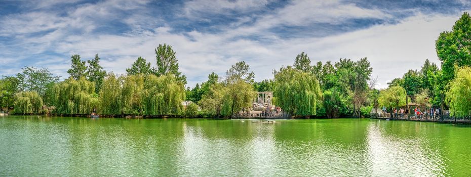 Ravadinovo, Bulgaria – 07.11.2019.  Lake in the park on the territory of the Ravadinovo castle in Bulgaria, on a sunny summer day