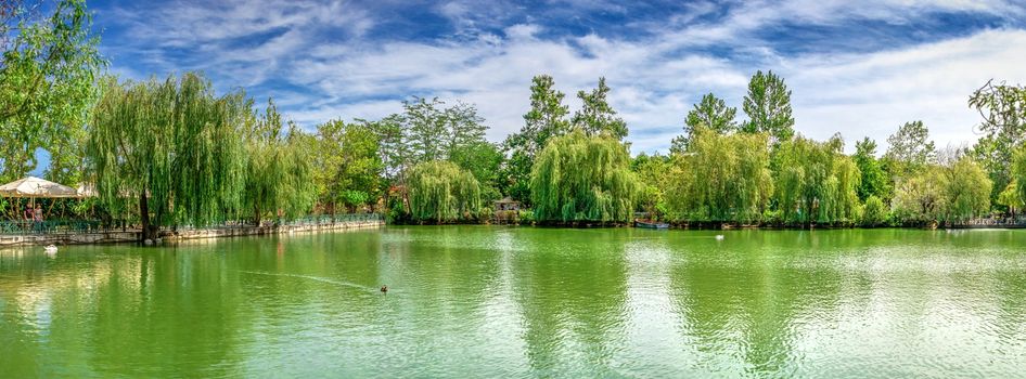 Ravadinovo, Bulgaria – 07.11.2019.  Lake in the park on the territory of the Ravadinovo castle in Bulgaria, on a sunny summer day