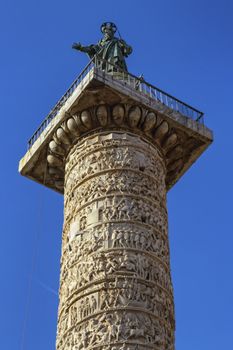 Close up on Trajan's Column in Rome by day, Italy