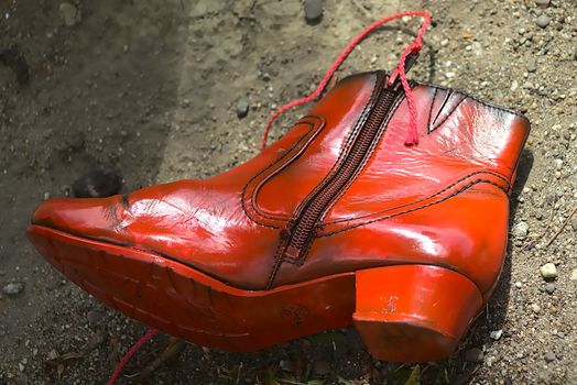 An orange shoe decorating the Limburg Street artist festival 2019 in Roermond, Netherlands