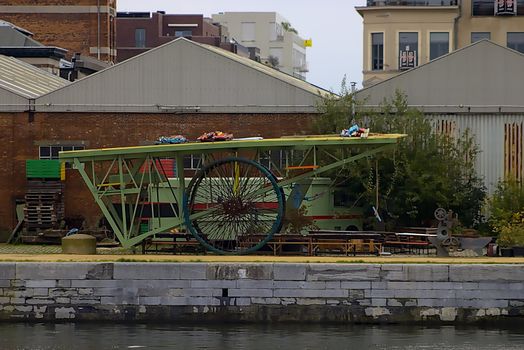 This artistic expression can be found in the harbor of Antwerp, Belgium.