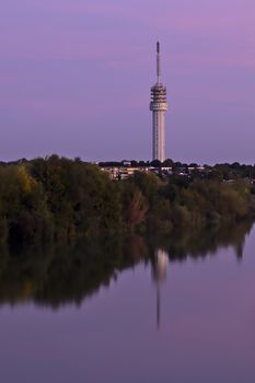 This broadcast tower in Roermond, Netherlands was used to transmit tv signals to the region. Now the tower is used for various other purpose such as data storage facility.