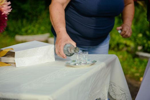 first toast of the bride and groom with a glass of champagne