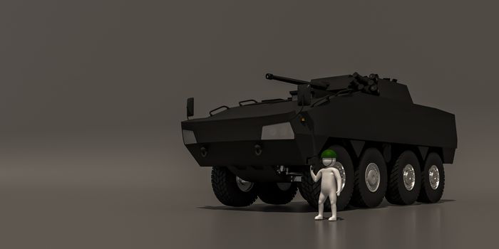 3d illustrator group of career symbols on a gray background, 3d rendering of the Soldiers and weapons of war. Includes a selection path.