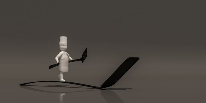 3d illustrator group of career chef symbols on a gray background, 3d rendering of the cooking. Includes a selection path.