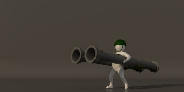 3d illustrator group of career symbols on a gray background, 3d rendering of the Soldiers and weapons of war. Includes a selection path.