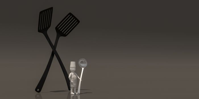 3d illustrator group of career chef symbols on a gray background, 3d rendering of the cooking. Includes a selection path.