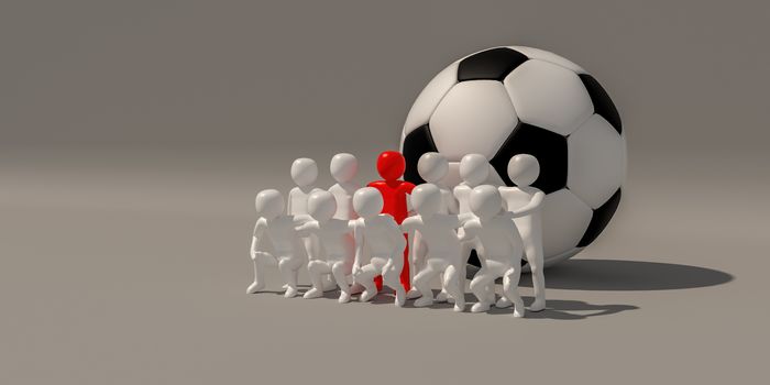3d illustrator Footballer symbol on white background, 3d rendering of the playing football. Includes selection path.