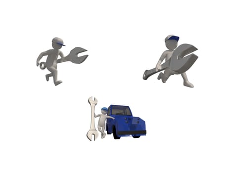 3d illustrator group of career Maintenance  symbols on a gray background, 3d rendering of the Mechanic work. Includes a selection path.