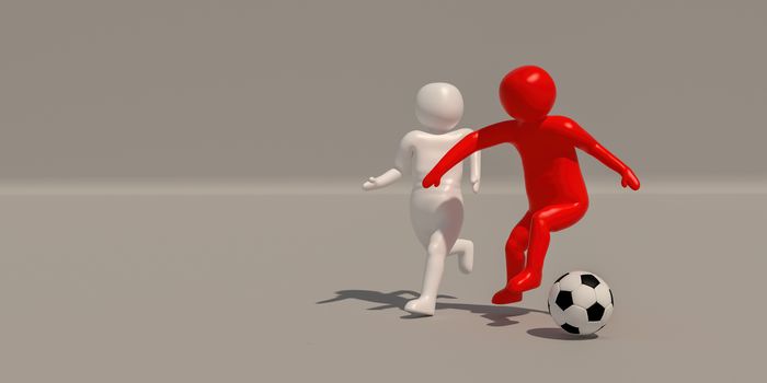 3d illustrator Footballer symbol on white background, 3d rendering of the playing football. Includes selection path.