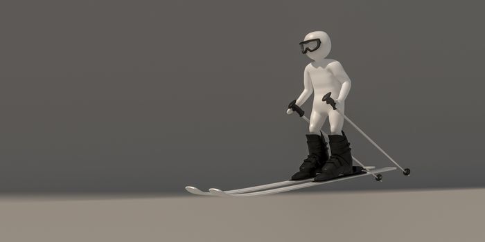 3d illustrator group of ski symbols on a gray background, 3d rendering of the Playing sports. Includes a selection path.