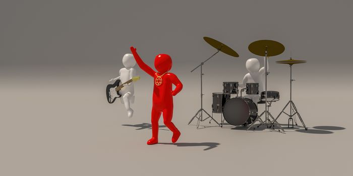 3d illustrator group of musician symbols on gray background, 3d rendering of the playing football. Includes selection path.