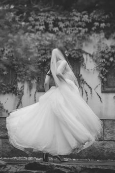 Bride and groom at a photo session in the nature.