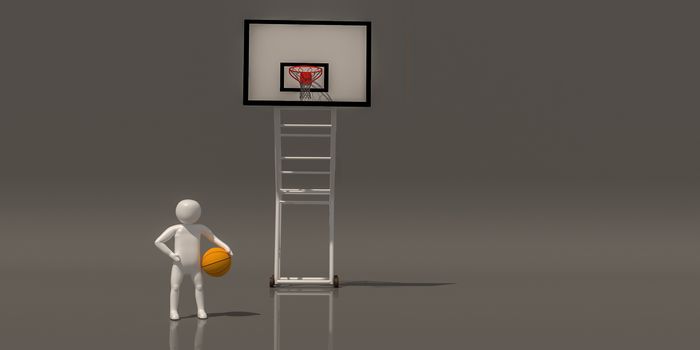 3d illustrator group of Sports symbols on a gray background, 3d rendering of the playing basketball. Includes a selection path.