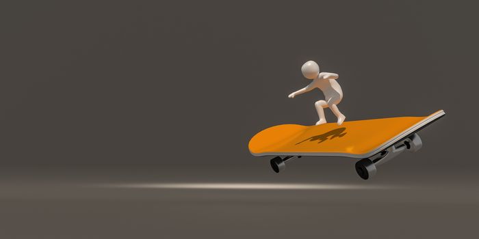 3d illustrator group of  skateboard symbols on a gray background, 3d rendering of the Playing sports. Includes a selection path.