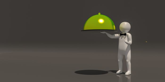 3d illustrator group of career symbols on a gray background, 3d rendering of the Waiter at restaurant. Includes a selection path.