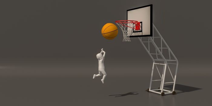 3d illustrator group of Sports symbols on a gray background, 3d rendering of the playing basketball. Includes a selection path.