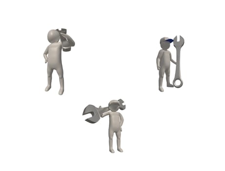3d illustrator group of career Maintenance  symbols on a gray background, 3d rendering of the Mechanic work. Includes a selection path.