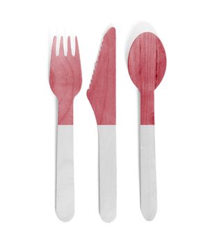 Eco friendly wooden cutlery - Plastic free concept - Isolated - Flag of Indonesia