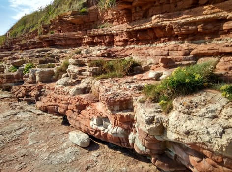 different layers of soil of canyon on the English coast