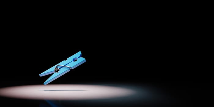 One Blue Plastic Clothespin Spotlighted on Black Background with Copy Space 3D Illustration