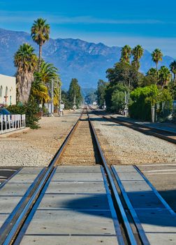 Railroad Tracks Toward Santa Ynez Mountains from Santa Barbara