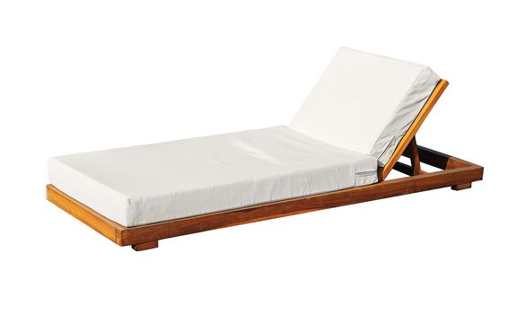 sun lounger, wooden beach with a white blanket isolated on white background