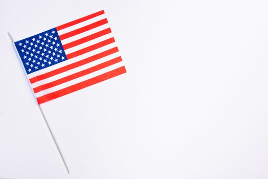 Martin luther king day, flat lay top view, American flag on white background with copy space for your text