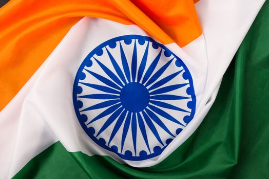 Indian republic day, flat lay top view, Indian flag on black background with copy space for your text