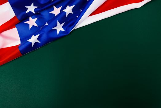 President's Day Concept, flat lay top view, America Flag on Olive green background with copy space for your text