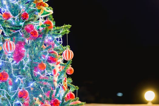 Happy new year or christmas day decorative fir tree with copy space for your text