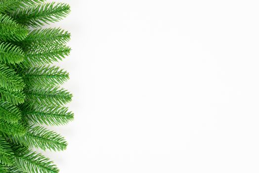 Happy new year or christmas day top view decorative fir tree on white background with copy space for your text
