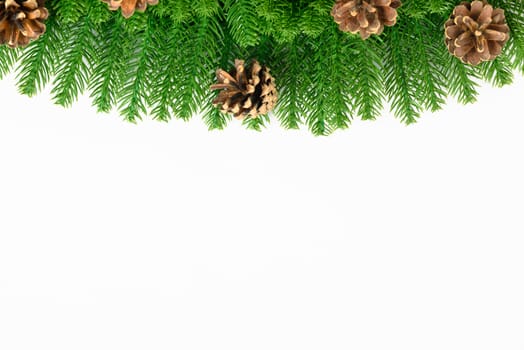 Happy new year or christmas day top view decorative fir tree on white background with copy space for your text