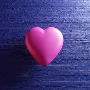Pink heart shape on blue wooden background. Concept for valentine.3D rendering.