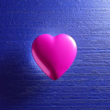 Pink heart shape on blue wooden background. Concept for valentine.3D rendering.