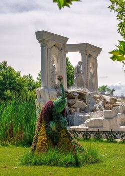 Ravadinovo, Bulgaria – 07.11.2019.  Herbal sculptures in the park of Ravadinovo castle, Bulgaria, on a sunny summer day