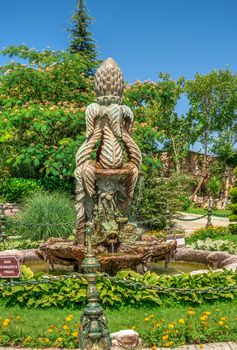 Ravadinovo, Bulgaria – 07.11.2019.  Garden sculpture in the castle of Ravadinovo, Bulgaria, on a sunny summer day