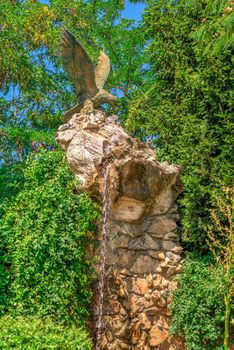 Ravadinovo, Bulgaria – 07.11.2019.  Garden sculpture in the castle of Ravadinovo, Bulgaria, on a sunny summer day