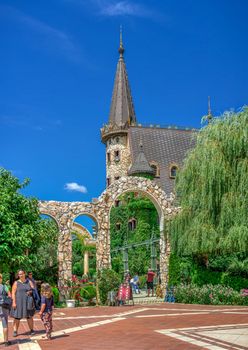 Ravadinovo, Bulgaria – 07.11.2019.  Arched gate in the park of Ravadinovo castle, Bulgaria, on a summer sunny day