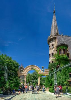 Ravadinovo, Bulgaria – 07.11.2019.  Arched gate in the park of Ravadinovo castle, Bulgaria, on a summer sunny day